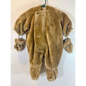 NWOT The Children's Place Baby Luxuries Brown Bear Cozy One Piece Suit 6-9 Mons